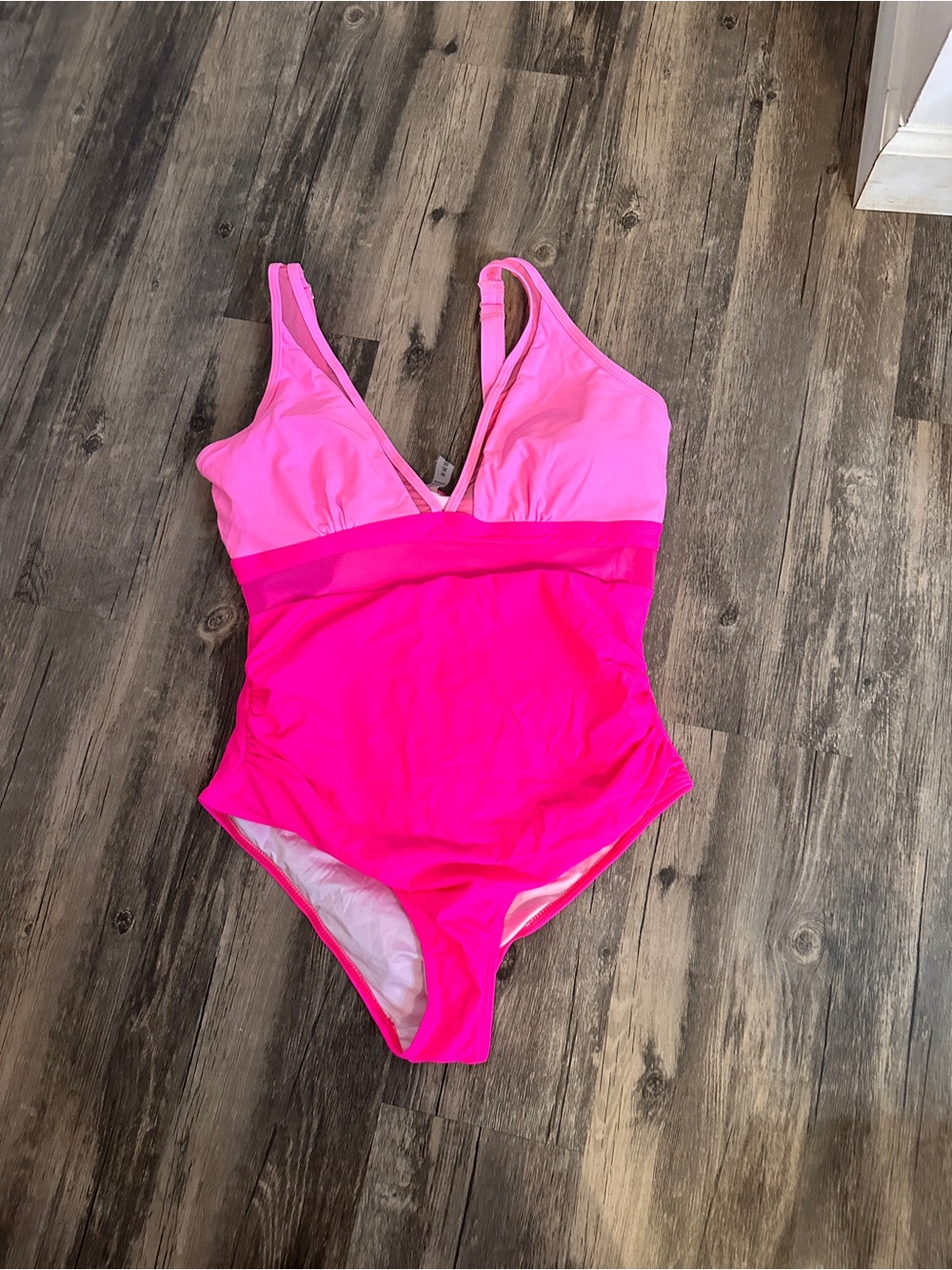 Colorblock Pink One-Piece Swimsuit with V-Neck size large